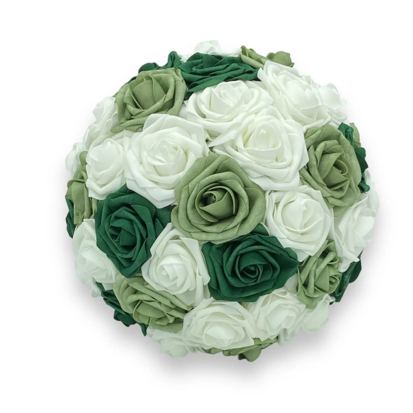 Sage l Emerald Green Round Bouquet l  Real Touch Roses Bouquet~ BOU-033