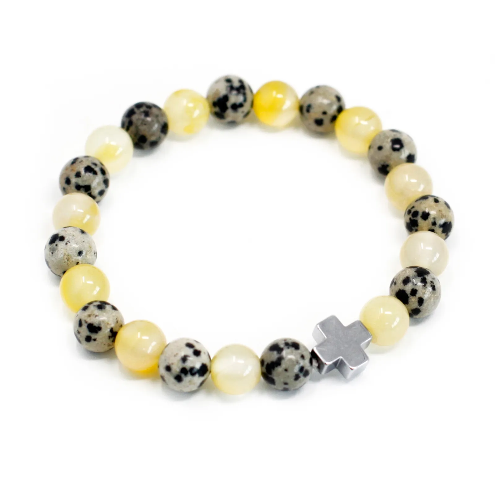 Set of 2 Gemstones Friendship Bracelets - Protection - Dalmatian Jasper & Yellow Agate