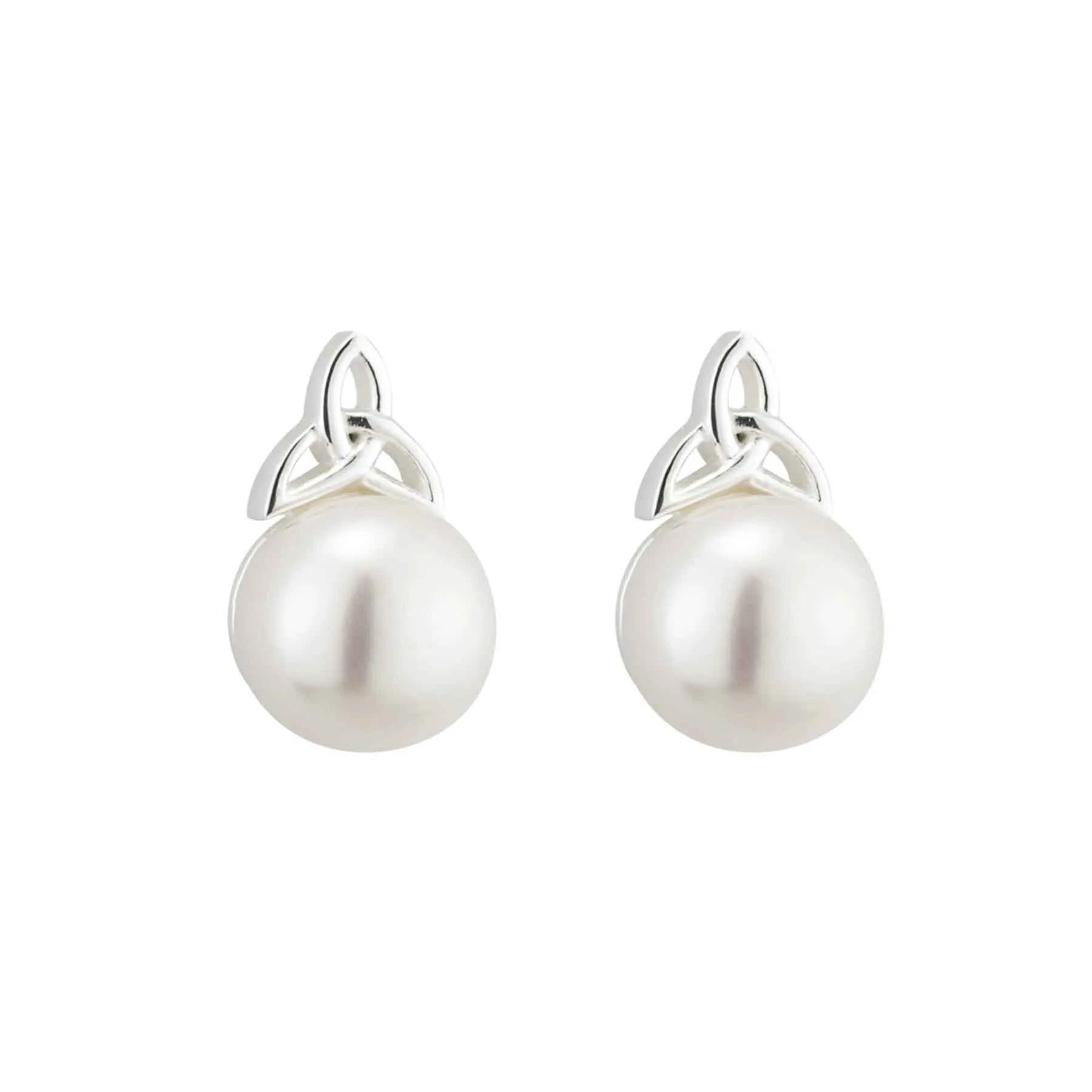 Silver Fresh Water Pearl Trinity Knot Stud Earrings