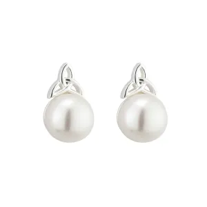 Silver Fresh Water Pearl Trinity Knot Stud Earrings