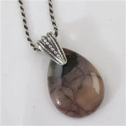 Silver Rope Chain Necklace with Jasper Pendant