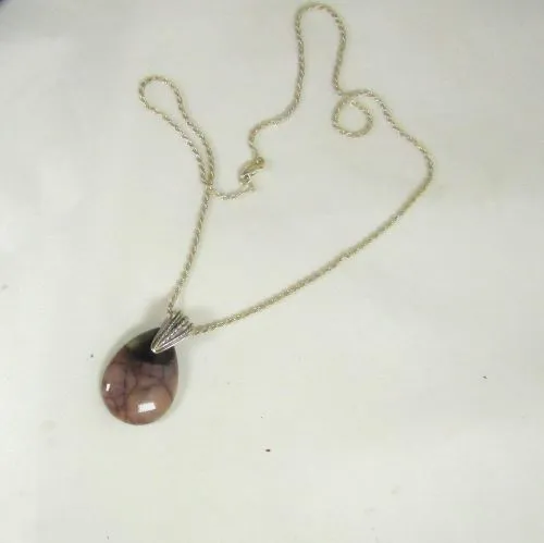 Silver Rope Chain Necklace with Jasper Pendant