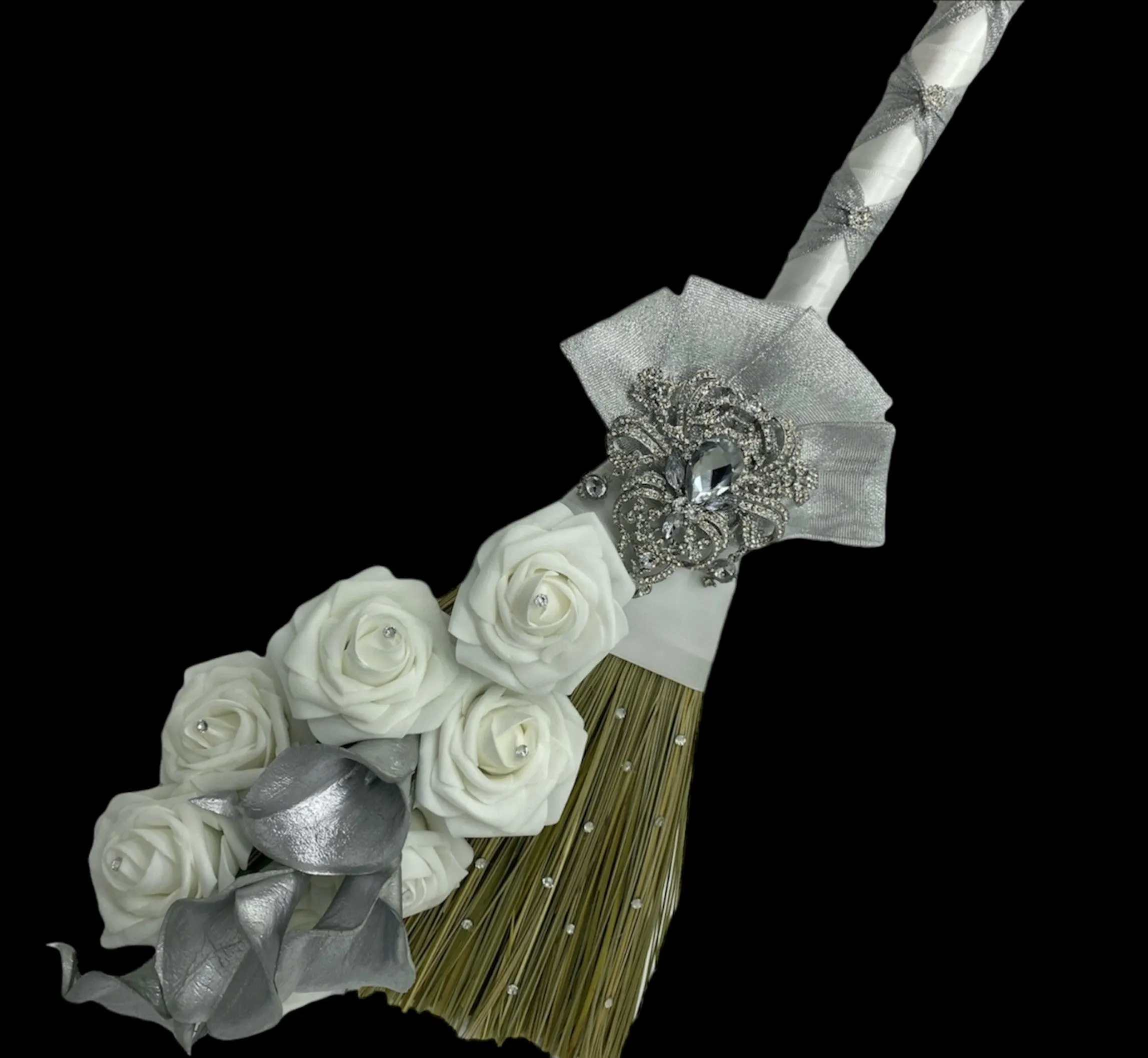 Silver White Cascade Bouquet l Waterfall bouquet l  Real Touch Roses Brooch Bouquet CB-006