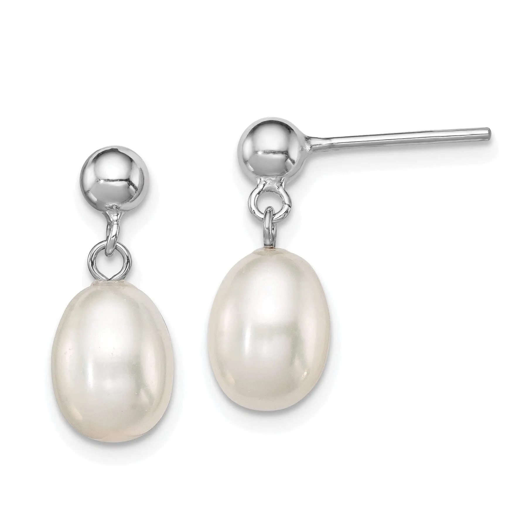 Silver White Fresh Water Pearl Post Earrings