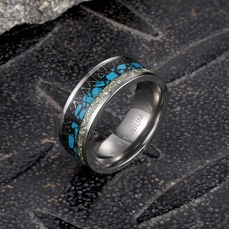 Simple Turquoise Inlaid Titanium Engagement Ring