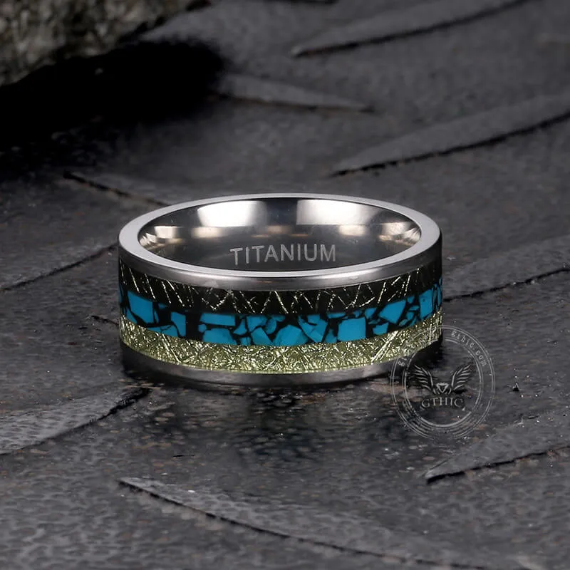 Simple Turquoise Inlaid Titanium Engagement Ring