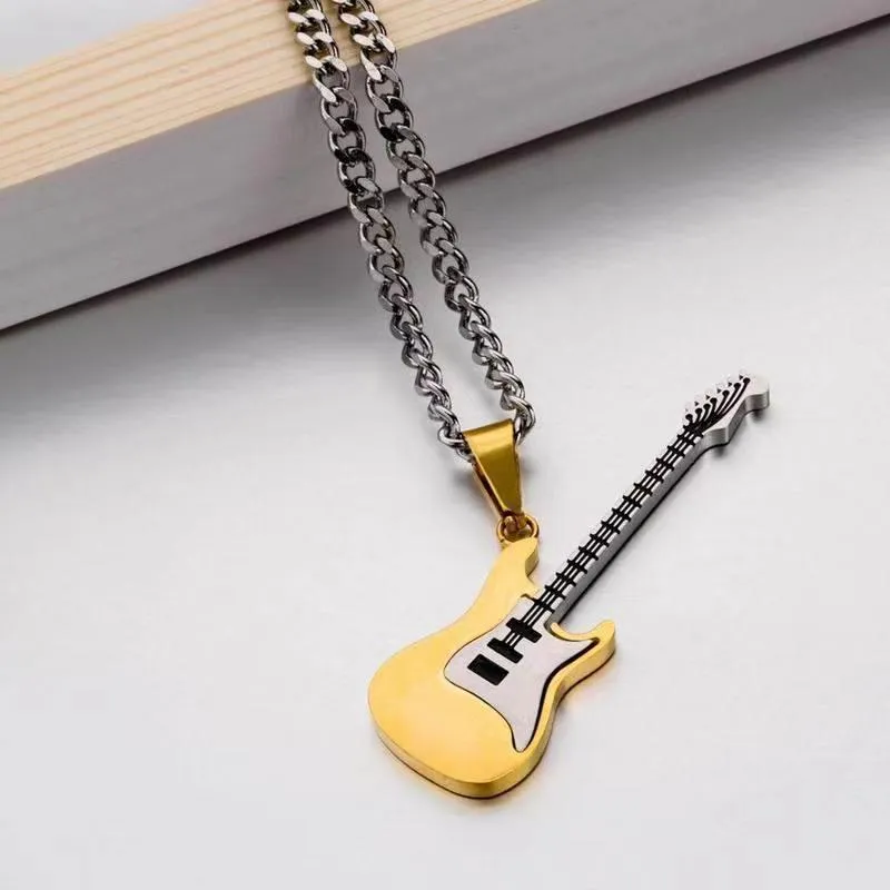 SISSLIA New Stainless Steel Creative Hiphop Thin Chain Necklace Guitar Pendant Necklace For Men Unisex