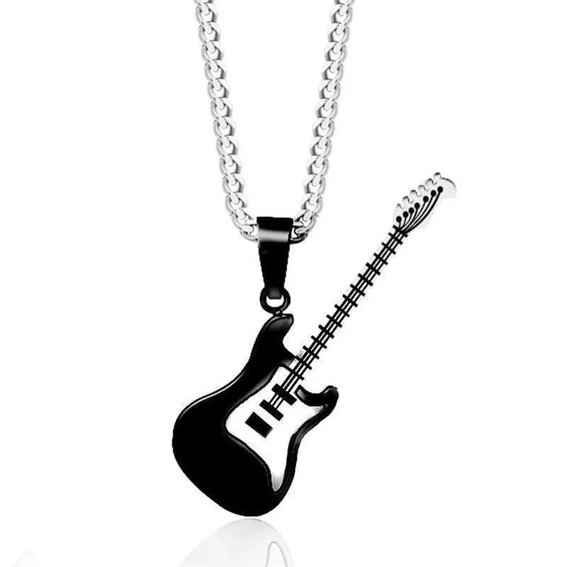 SISSLIA New Stainless Steel Creative Hiphop Thin Chain Necklace Guitar Pendant Necklace For Men Unisex