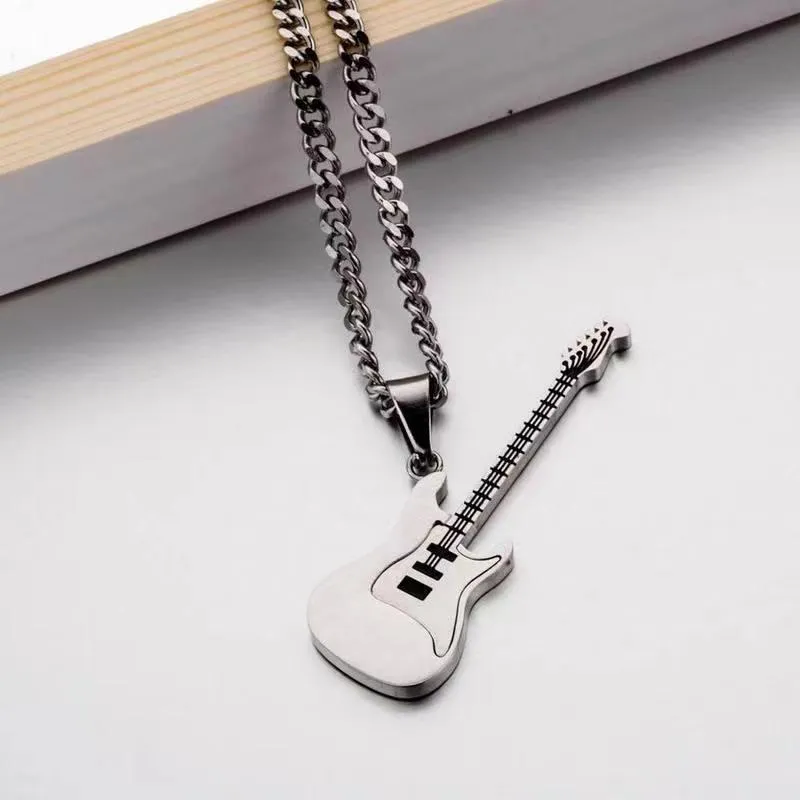 SISSLIA New Stainless Steel Creative Hiphop Thin Chain Necklace Guitar Pendant Necklace For Men Unisex