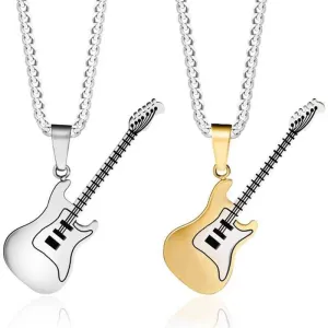 SISSLIA New Stainless Steel Creative Hiphop Thin Chain Necklace Guitar Pendant Necklace For Men Unisex