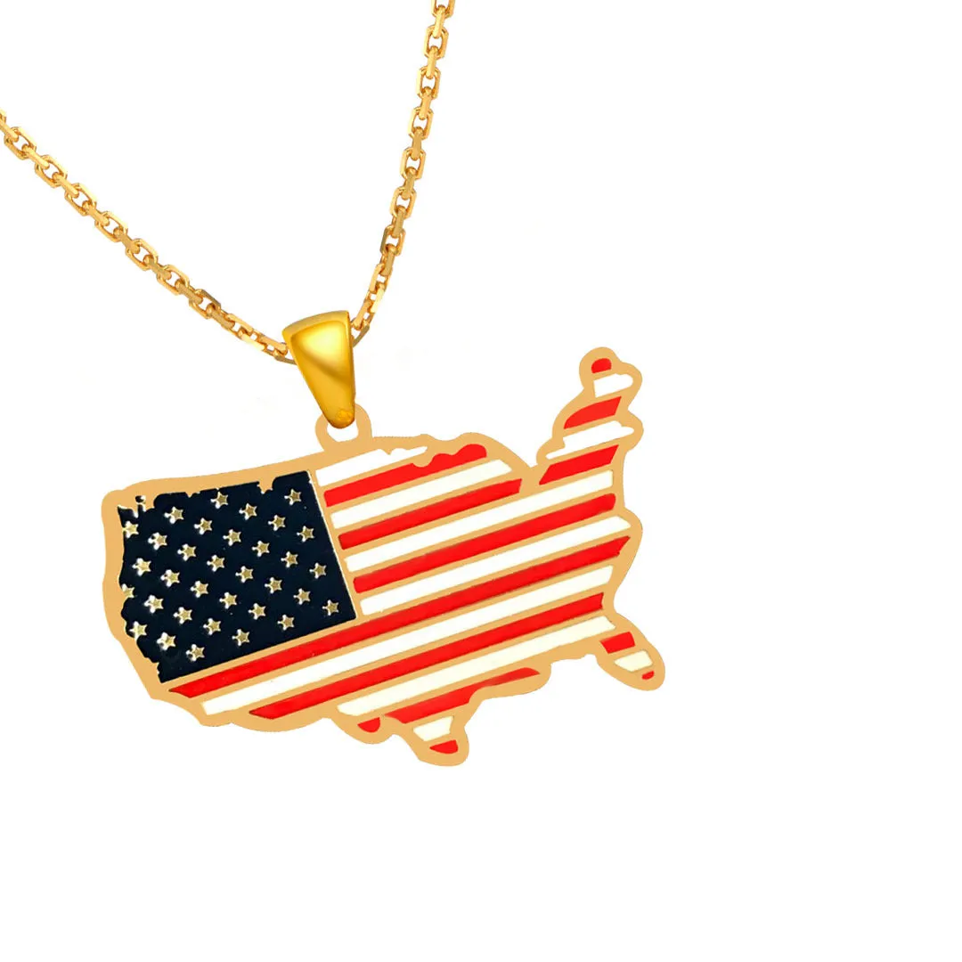 SISSLIA Women Independence Day Jewelry Creative Pearl Chain Necklace American Flag Patriotic Decor Pendant