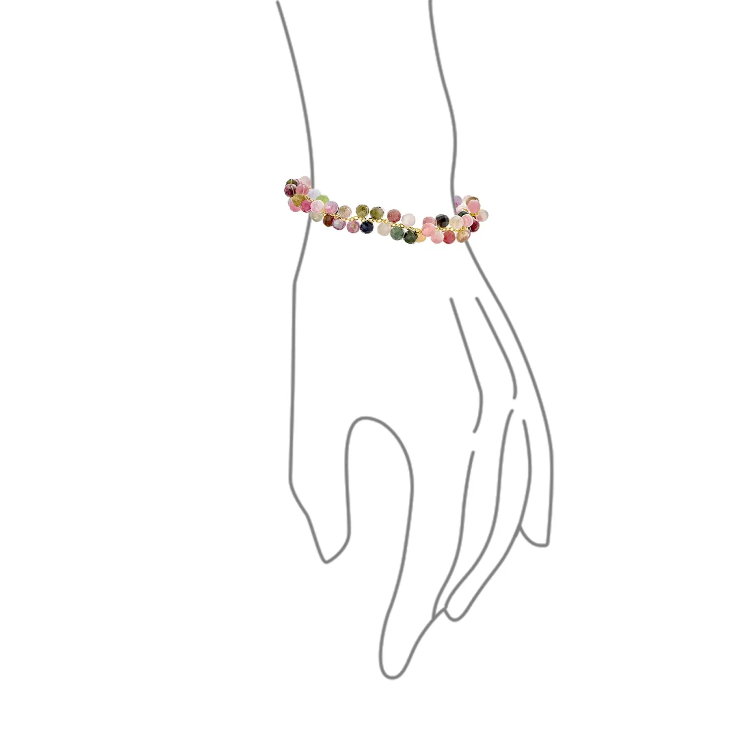 Small Wrist Chain Link Bracelet with Rainbow Tourmaline and 18K Gold Plating