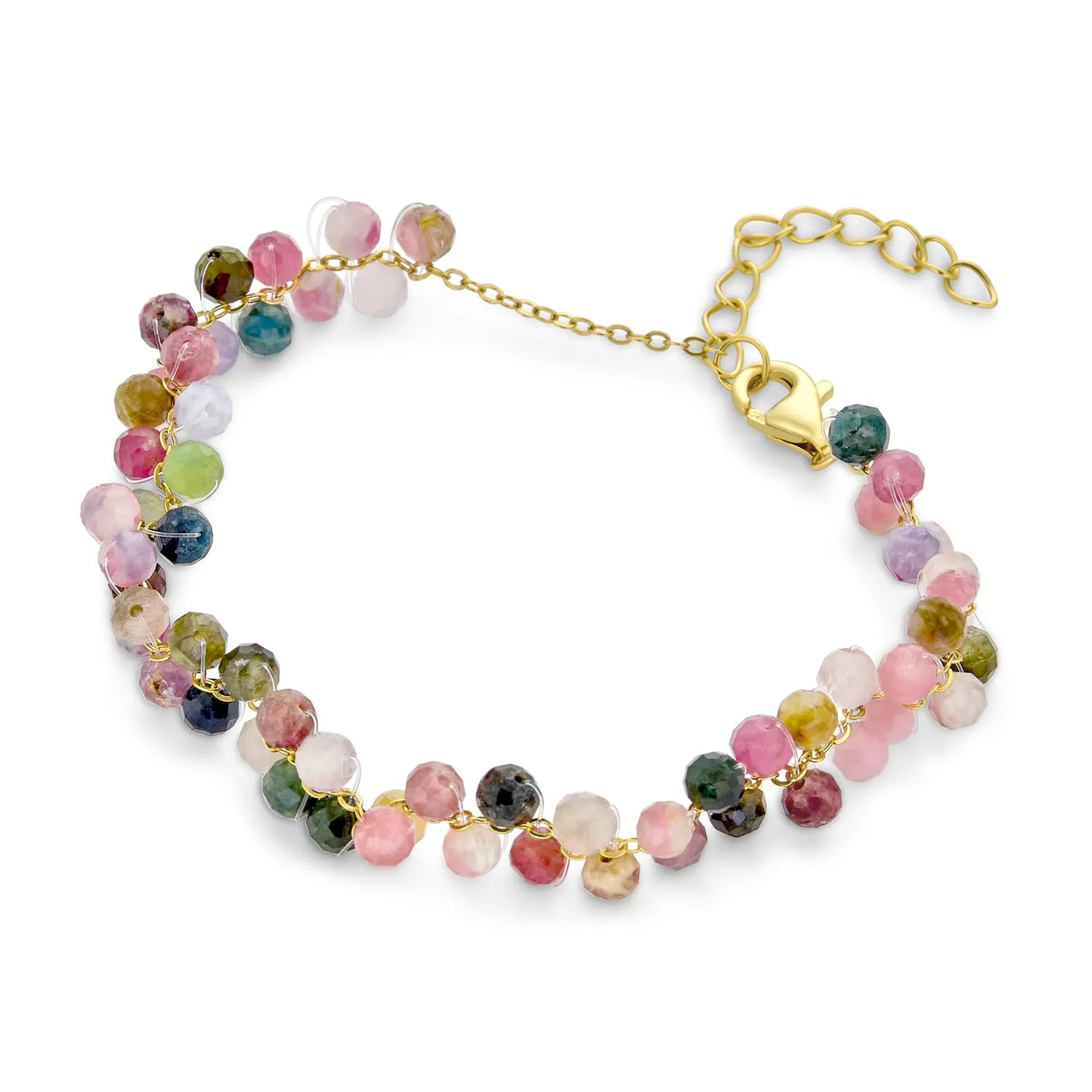 Small Wrist Chain Link Bracelet with Rainbow Tourmaline and 18K Gold Plating