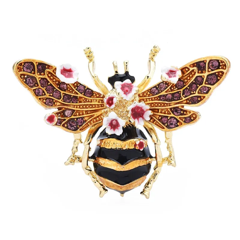 Spring Blossom Bee Enamel Brooches