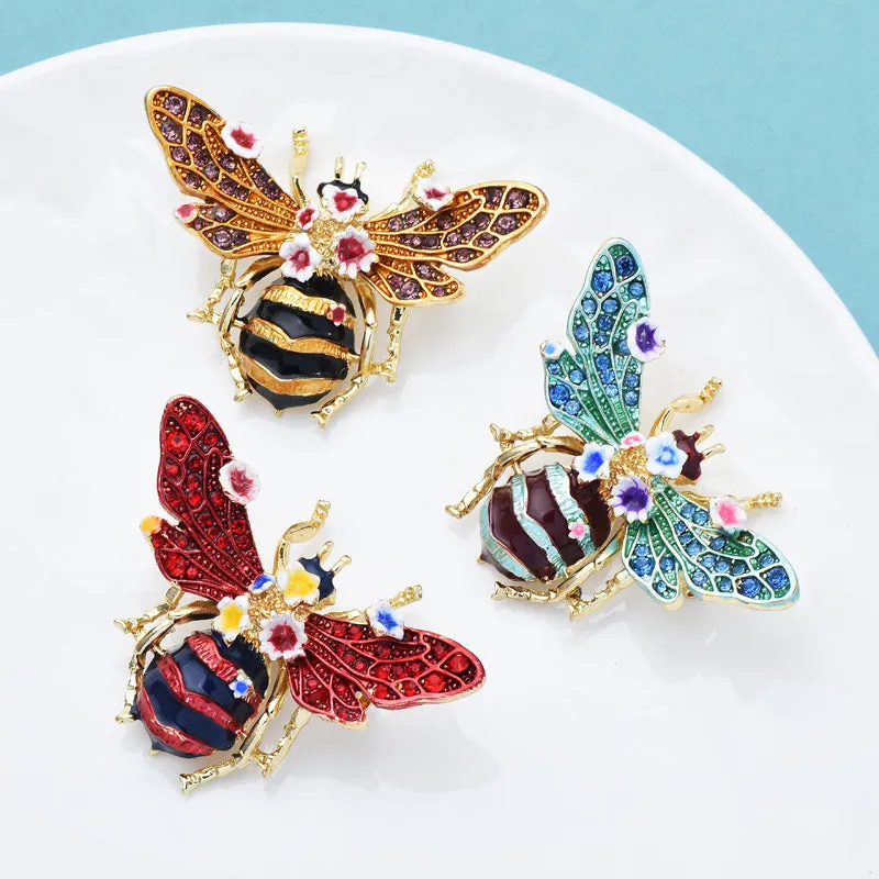 Spring Blossom Bee Enamel Brooches