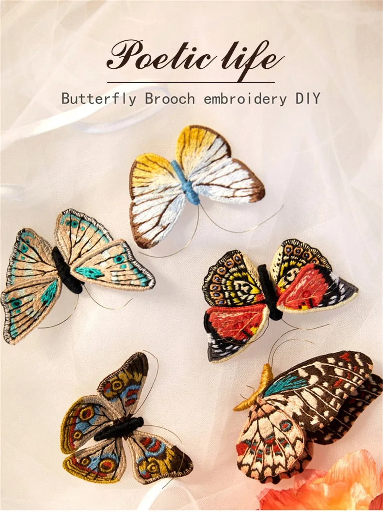 Starter Embroidery Kit Handmade Butterfly Brooches DIY Sewing Kit With Hoop