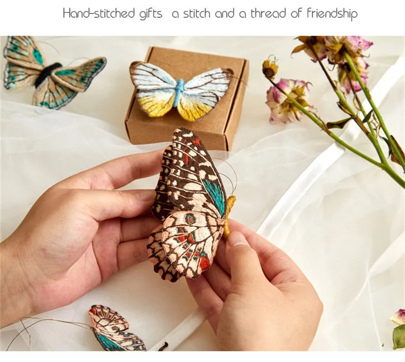 Starter Embroidery Kit Handmade Butterfly Brooches DIY Sewing Kit With Hoop