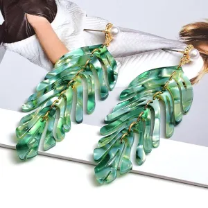 Statement Jewelry Exaggerated Green Leaf Acrylic Drop Earrings for Women