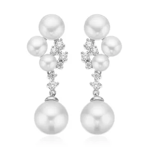 Sterling Silver Button Fresh Water Pearl & Cubic Zirconia Drop Earrings