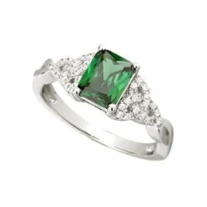 Sterling Silver Green Crystal Trinity Knot Ring