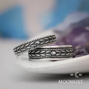 Sterling Silver Laurel Leaf Crown Wedding Band Set | Moonkist Designs