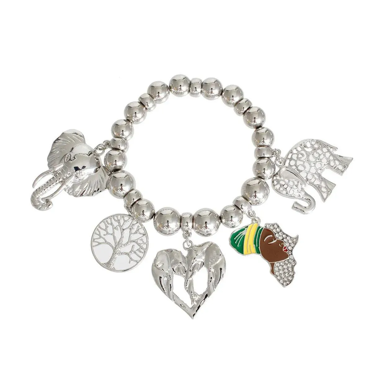 Stylish Silver Tone Stretch Bracelet: Never Forget with Elephants