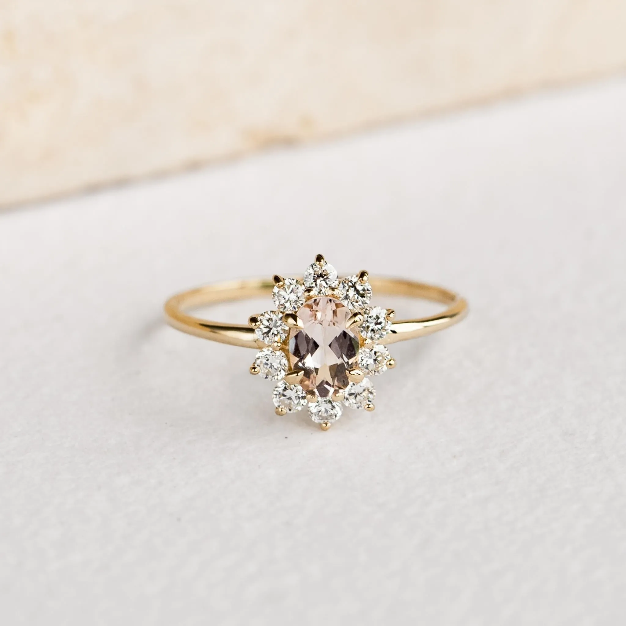 Sunburst Morganite Halo Ring - Evelina