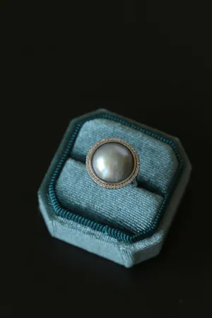 Surrounding Diamond Mabe Pearl Ring