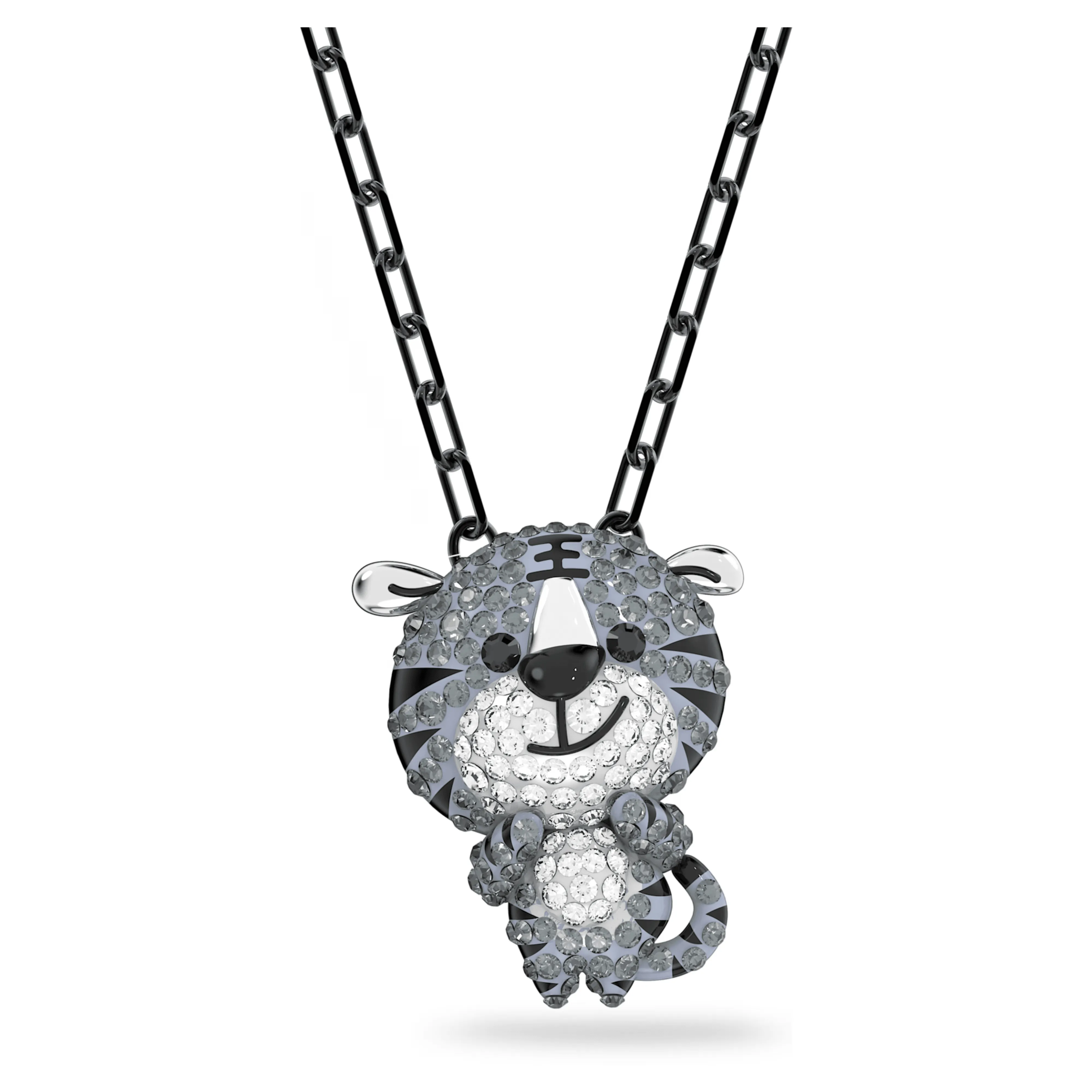 Swarovski Zodiac Tiger Pendant Necklace Grey Ruthenium Plated 5623750