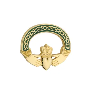 Tara Green Enamel Claddagh Brooch