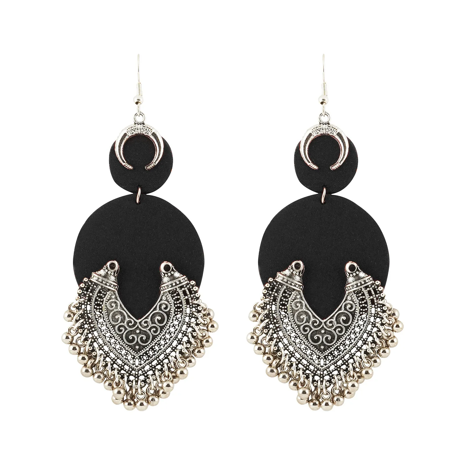 Teejh Aashna Black Fabric and Silver Oxidised Earring