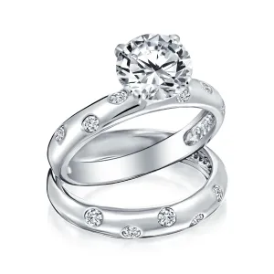 Traditional Etoile Cocktail Statement Ring 2CTW CZ Engagement Wedding Band Set 14K Gold