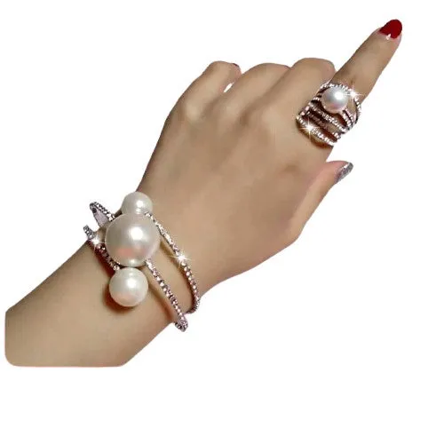 Trendy Fashion Jewellery Multi Layer Large Pearl Charm Bracelets For Women