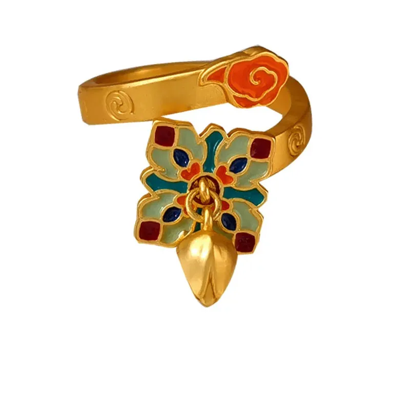 VAIGE Glamorous Gold Enamel Floral Rings