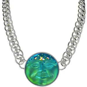 Venus Mystic Seaview Moon 50mm Status Chain Necklace (Sterling Silvertone/Mystic Blue Sphinx)