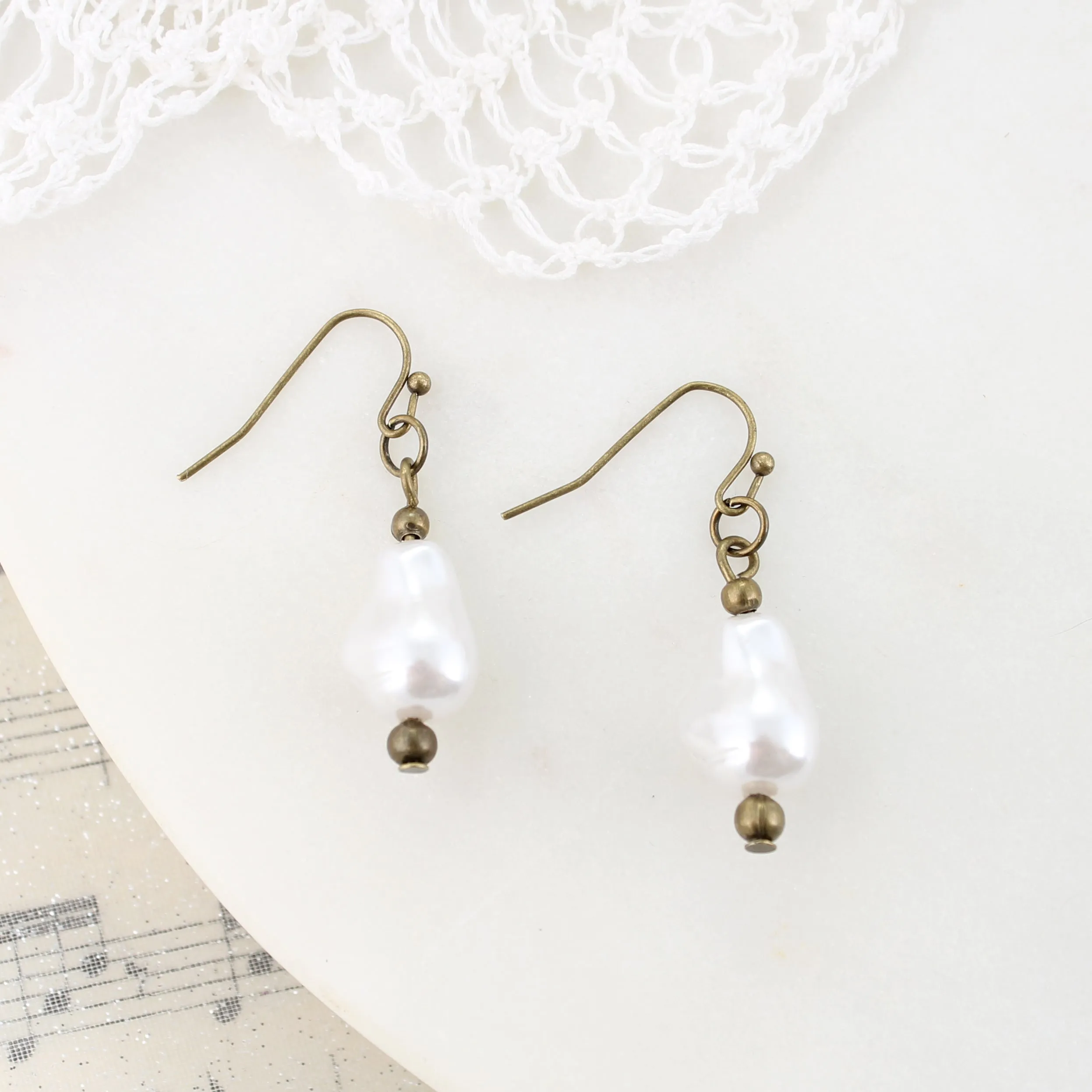 Vintage Finish & Freshwater Pearl Earrings