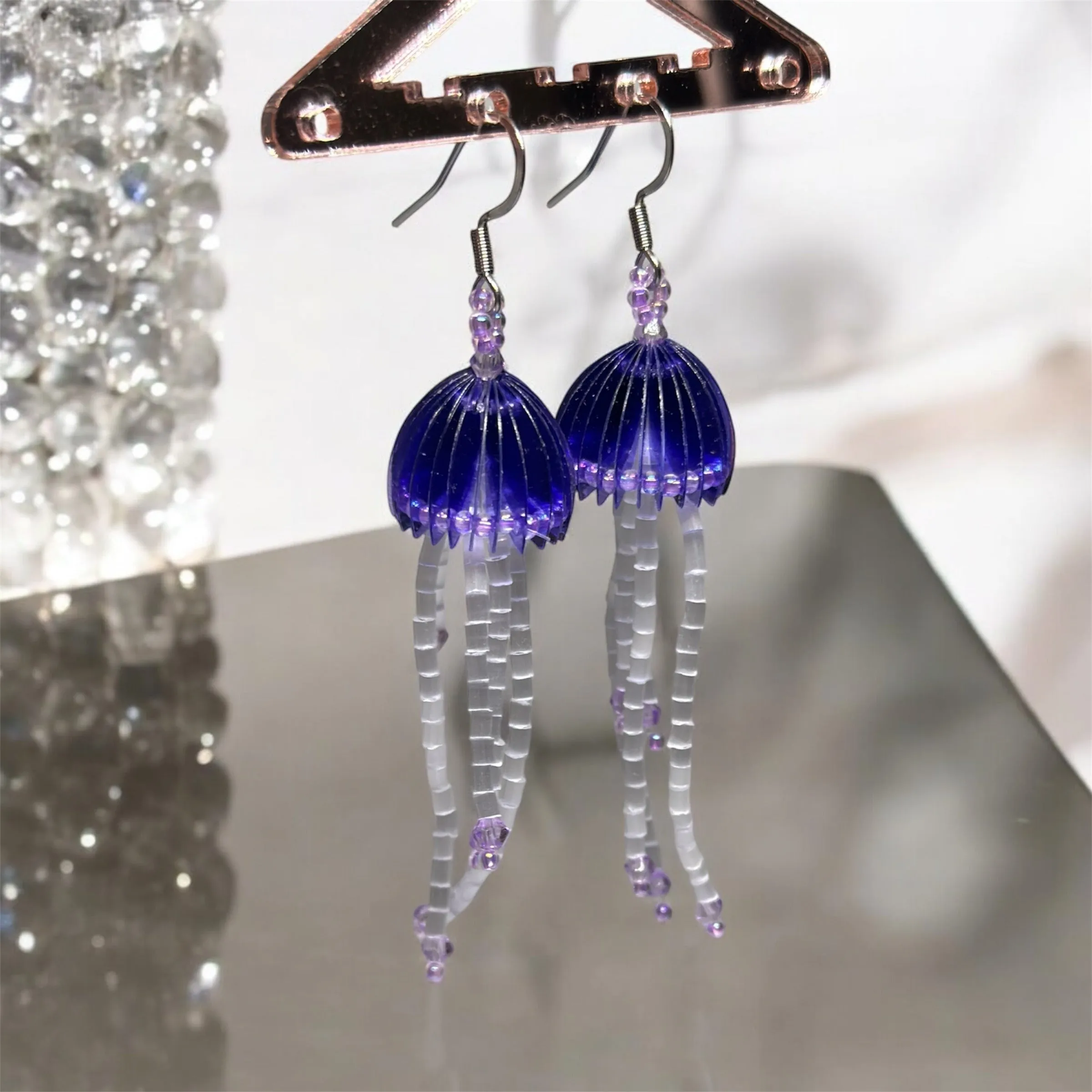 Whimsical - Purple jellyfish with beads tentacles