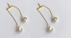 White Keshi Pearls Twin Earrings with Gold-filled Chain