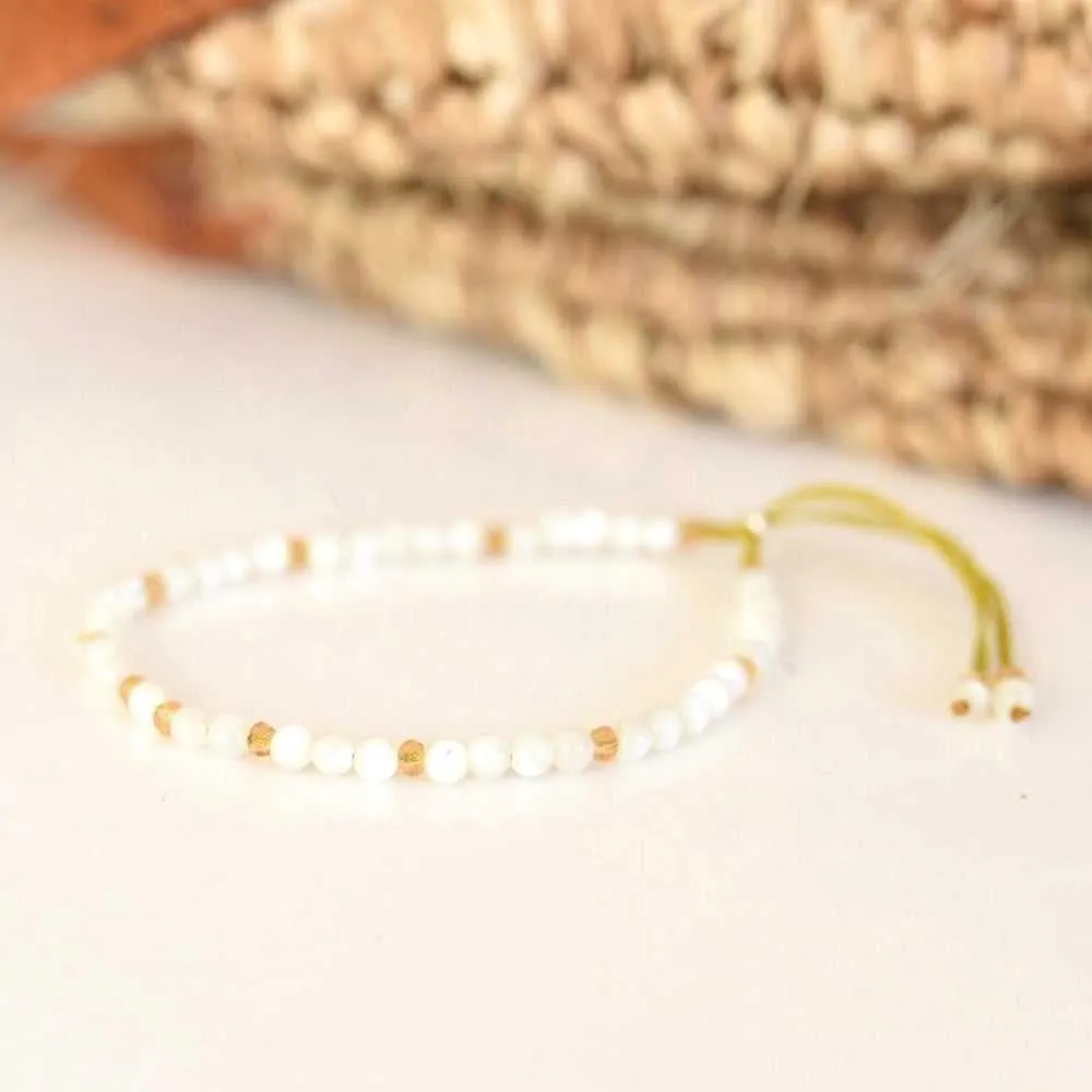 White Shell Adjustable Gemstone Bracelet