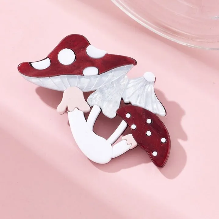 Woodland Mushrooms Acrylic Brooches