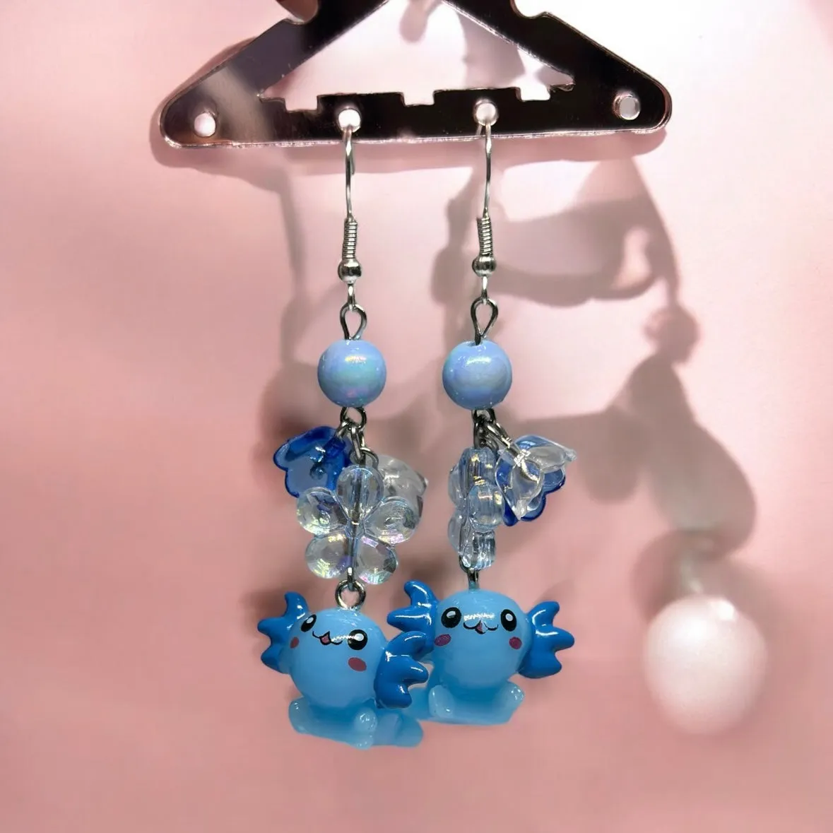 Y2K- Blue Axolotl earrings | 3d dangle earrings | sea creature earrings