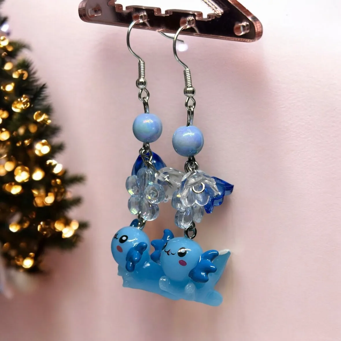 Y2K- Blue Axolotl earrings | 3d dangle earrings | sea creature earrings