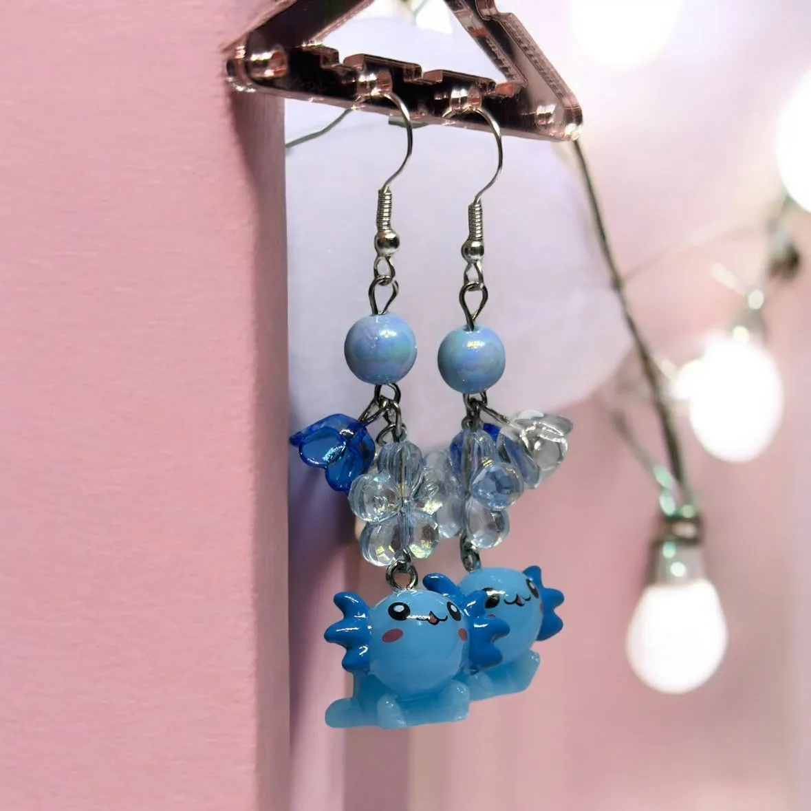 Y2K- Blue Axolotl earrings | 3d dangle earrings | sea creature earrings