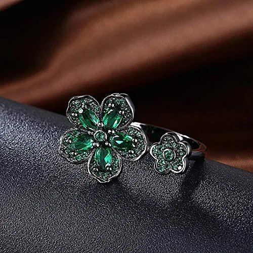 Yellow Chimes Rings for Women Dual Floral Rings Green Crystal Titanium Plated Rings for Women and Girls.