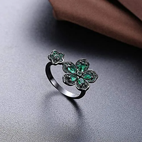 Yellow Chimes Rings for Women Dual Floral Rings Green Crystal Titanium Plated Rings for Women and Girls.