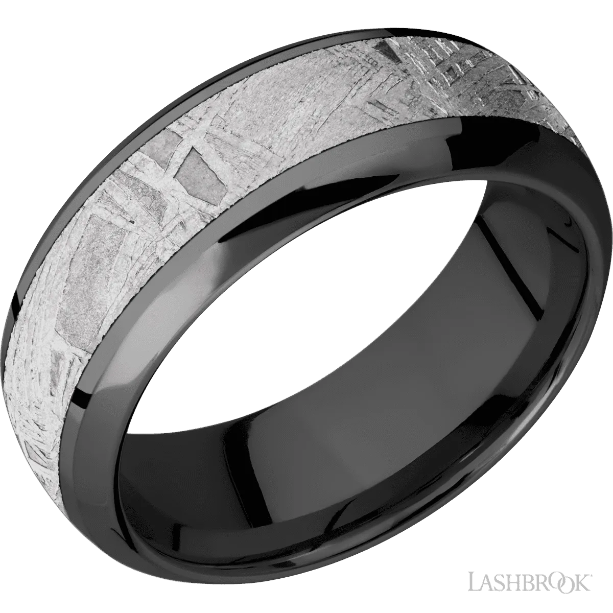 Zirconium with Polish , Polish Finish and Meteorite Inlay - 8MM