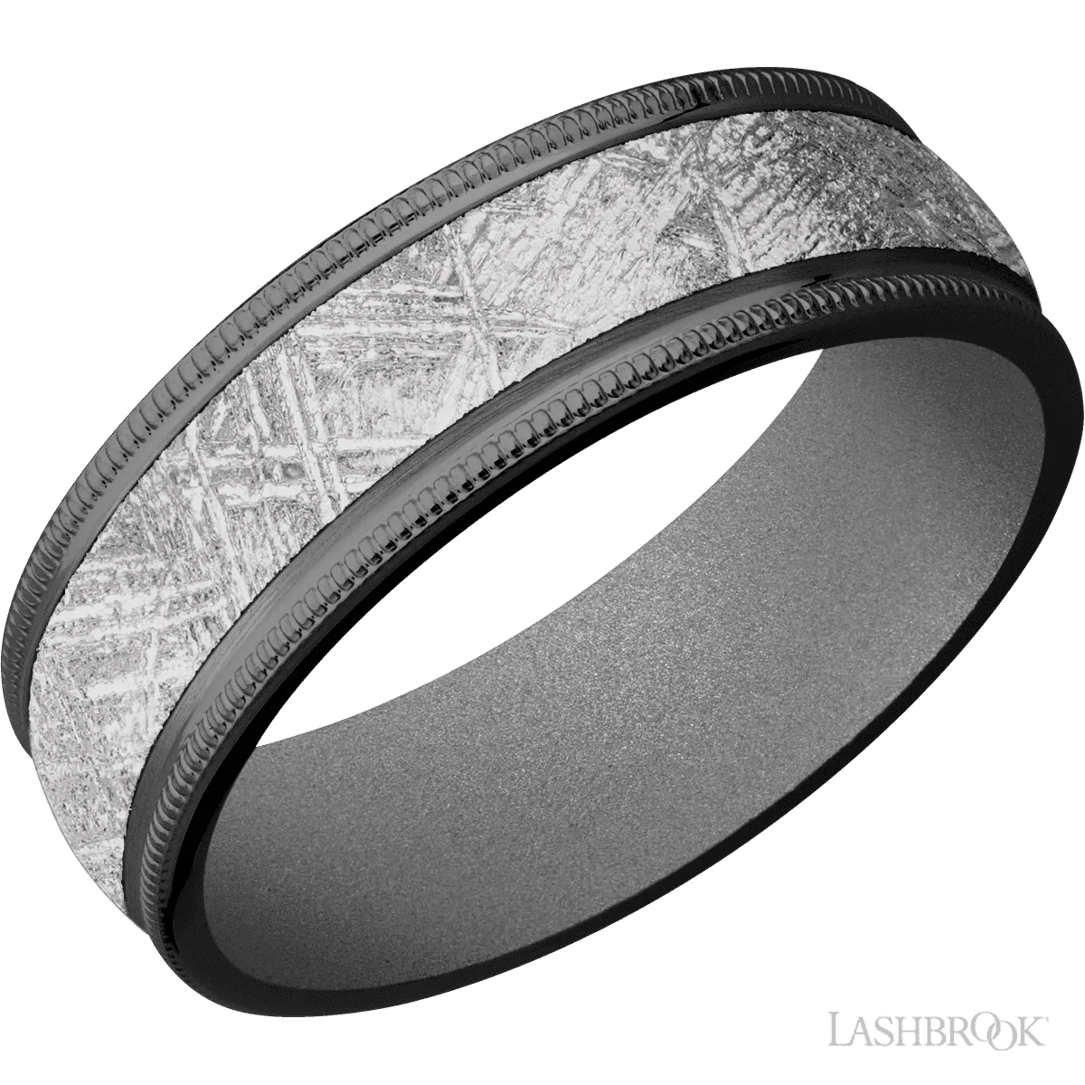 Zirconium with Satin Finish and Meteorite Inlay and Crushed Silver - 7MM